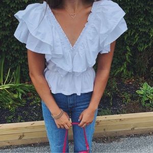 ZARA white puffy sleeve top, size S